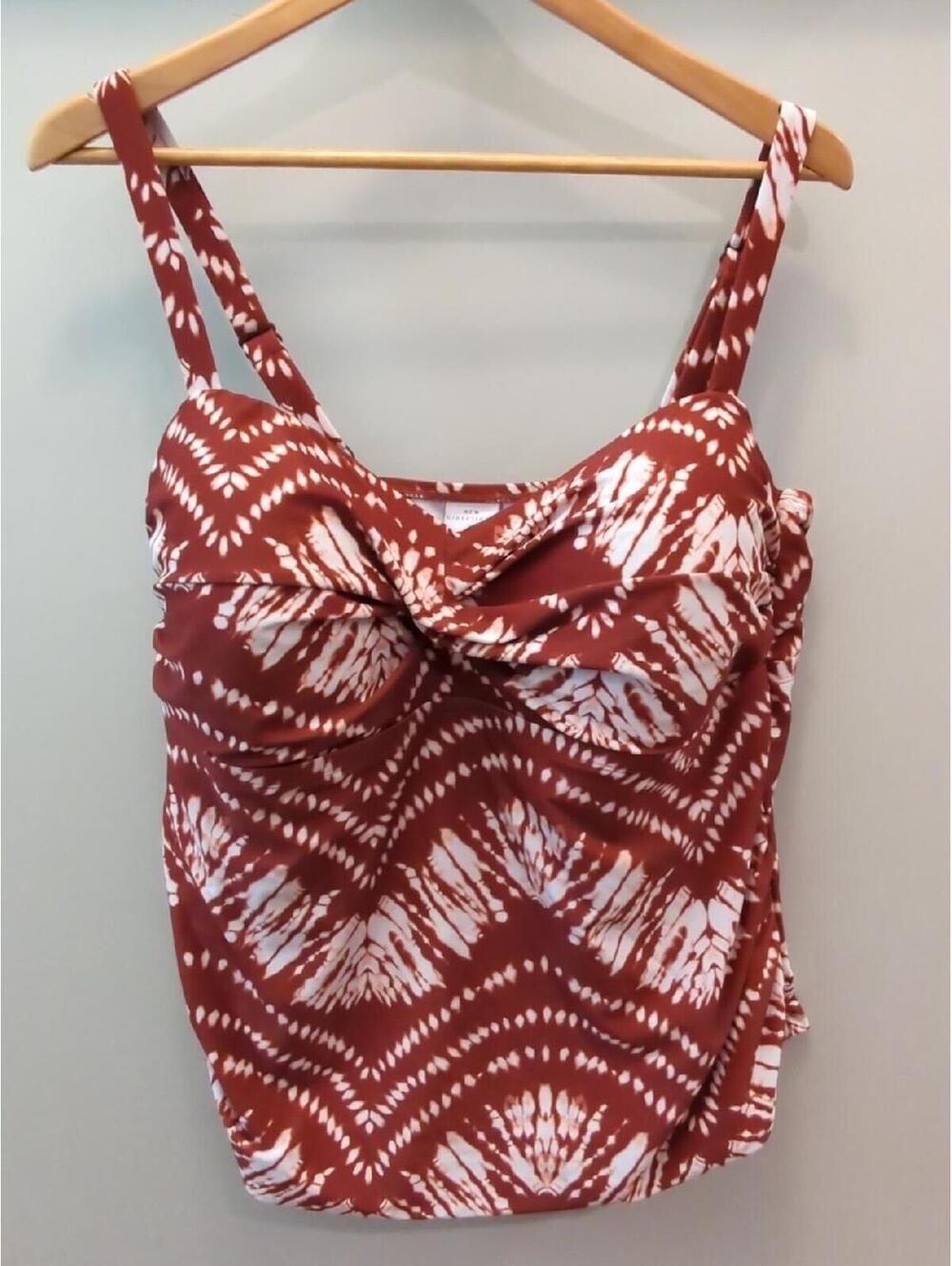 2X Bandeau Tankini INKED WAVES Swim Top  New Directions Spice brown Womens EUC
